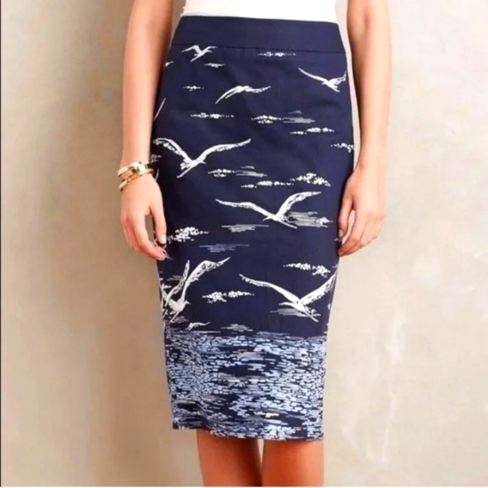 Anthropologie Maeve Shorebirds Pencil Skirt | Loelai | Size 0 | EUC